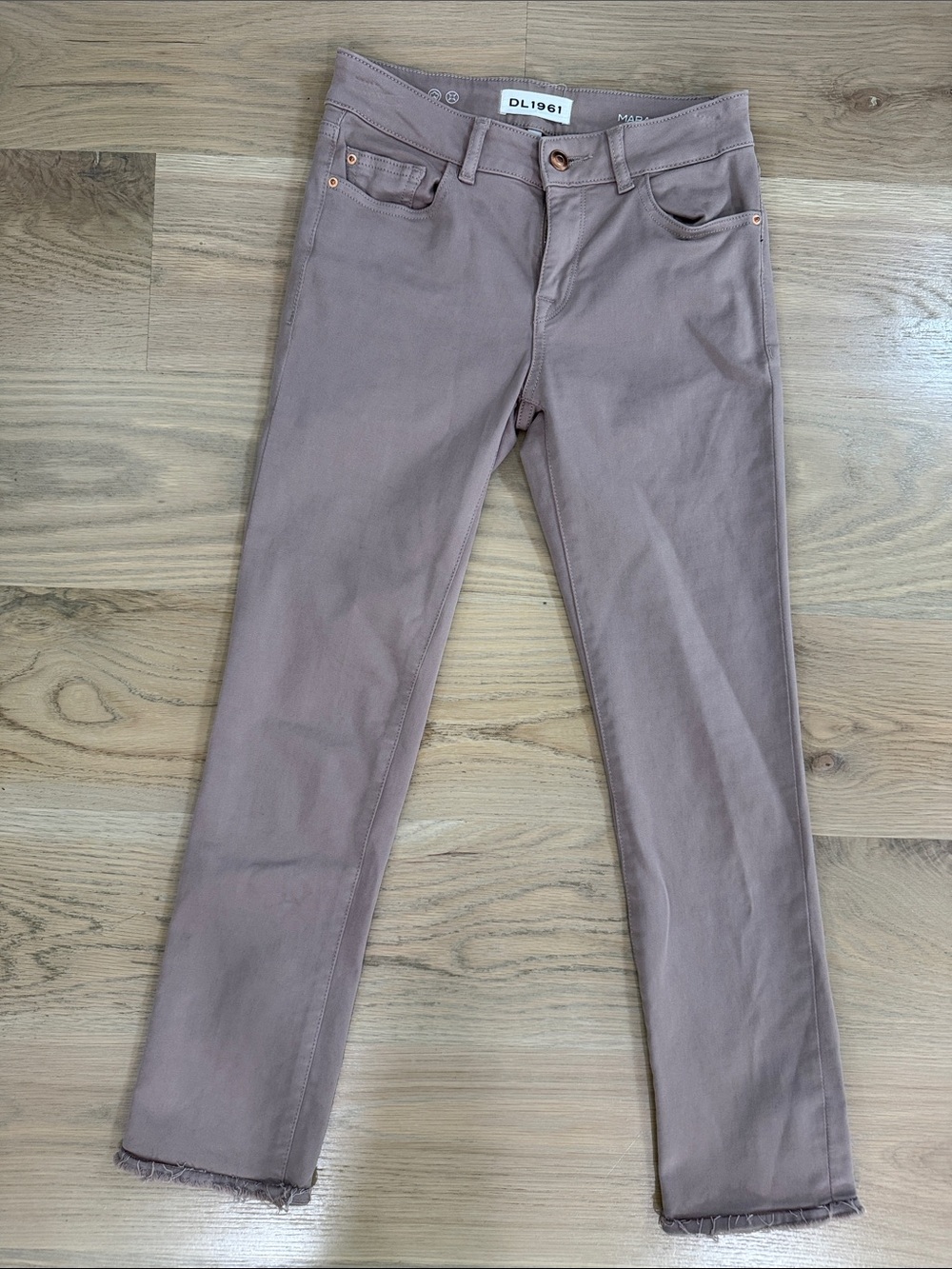 DL1961 Mara Straight Ankle Jeans Mauve Pink Raw Hem Sz 24